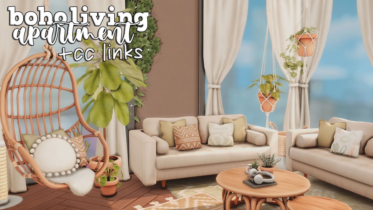 boho living inspired apartment 🤍 | the sims 4 apartment renovation | + cc links