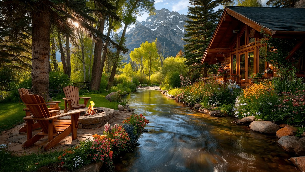 Serene Spring Cabin by the River 🌿🌸 Morning Birds & Fire Ambience