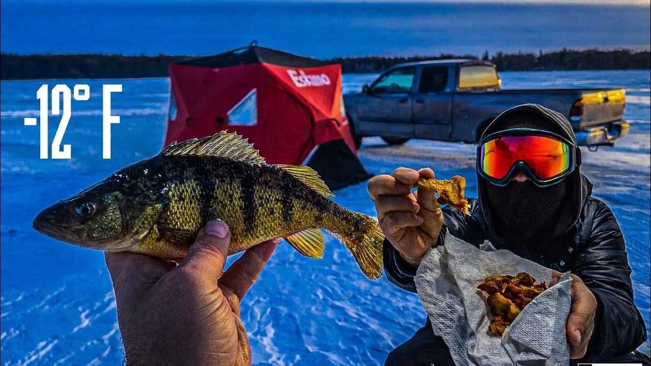 Eating Whatever I Catch in Sub-Zero Temperatures! (catch, clean, cook)