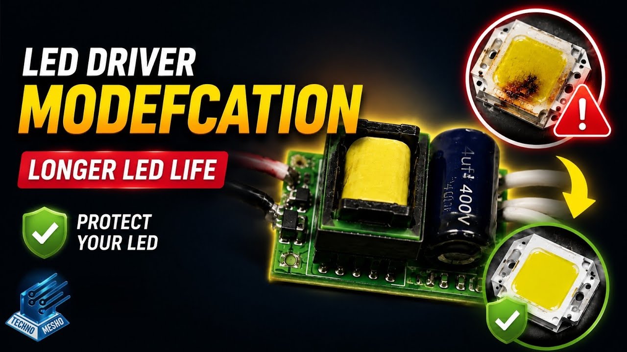 سر احتراق لمبات الليد و الحل | تعديل قدرة درايفر الليد | LED driver circuit Modification