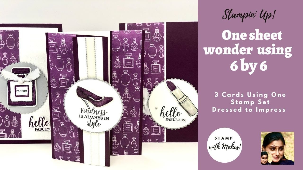 3 cards using One Sheet Wonder 6 by 6 using Stampin' Up! Dressed to Impress!