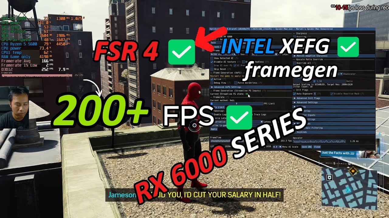 Marvel's Spiderman Remastered FSR 4 Optiscaler & Framegen in RX 6000 Series