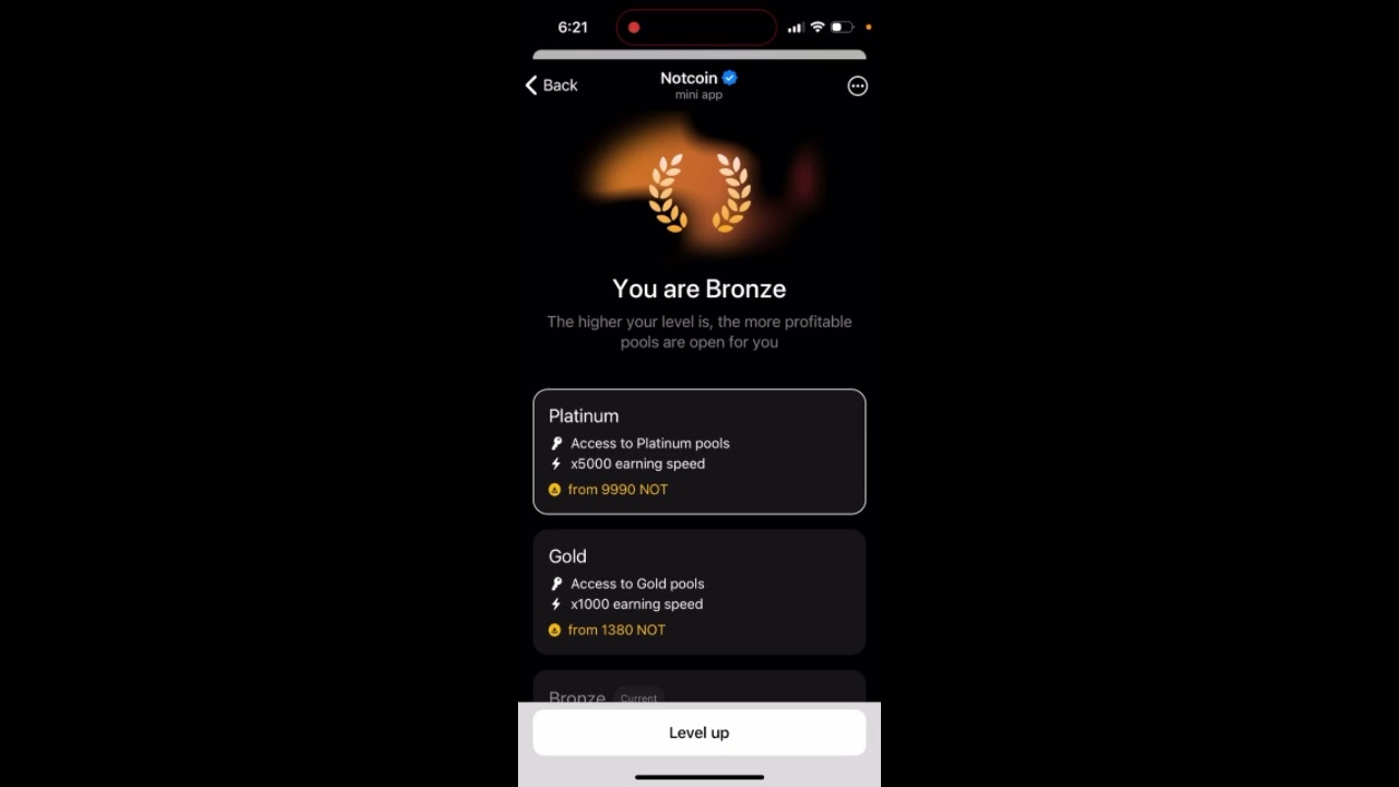 Notcoin platinum user bonuses - overview