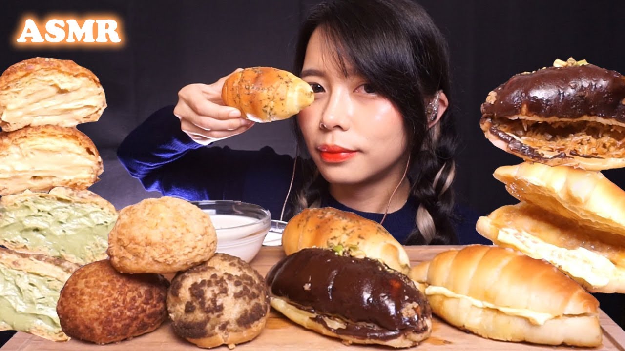 ASMR Crispy Chewy Buttery SALT BREAD & Choux au Craquelin (CREAM PUFF) | Eating Sounds