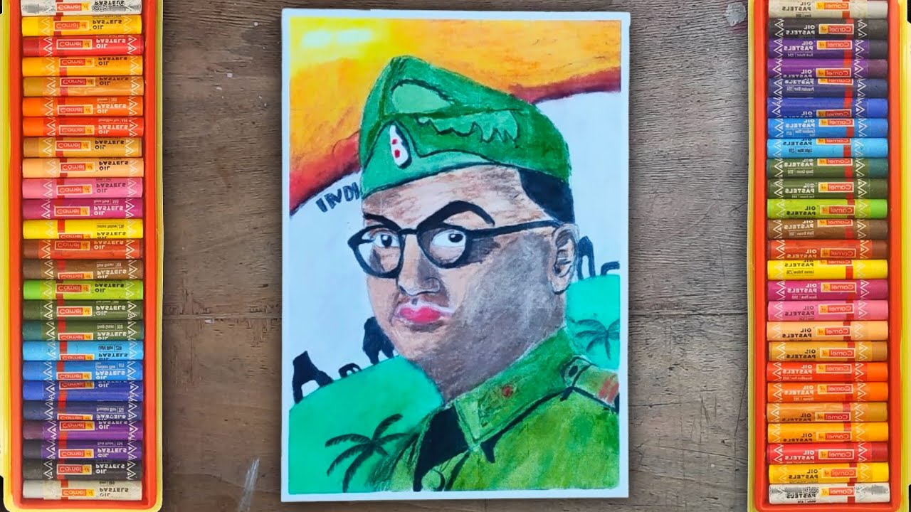 Republic Day Drawing Netaji Subhash Chandra Bose Drawing Tutorial With Oil Pastel