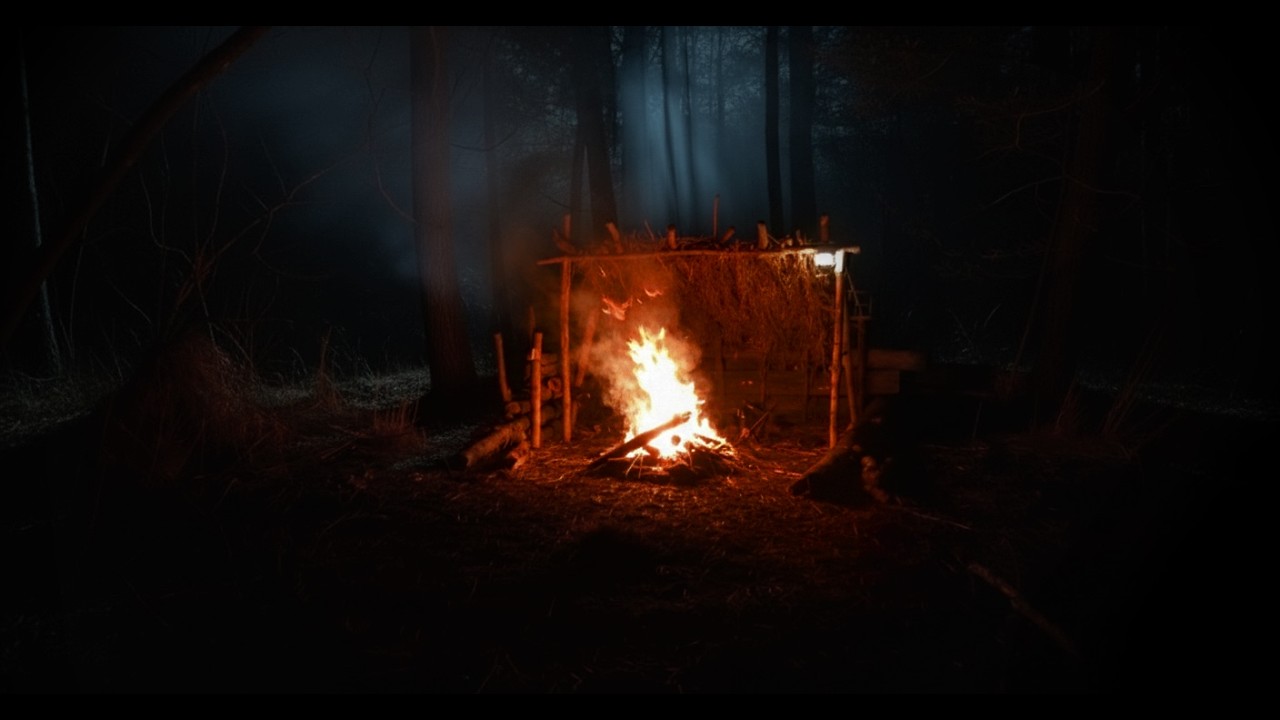 HOW I Built A Cozy Bushcraft Fort Next To Water  [Camping Cookout, Overnight]