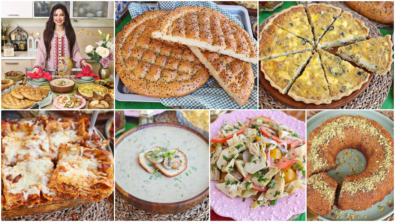 طاولة رمضان التاسعة 2026🌙خبز تركي بدون عجن-شربة فطر صحية-كيش بالتن-لازانيا-سلاطة قنارية-خبزة فاكية❤️