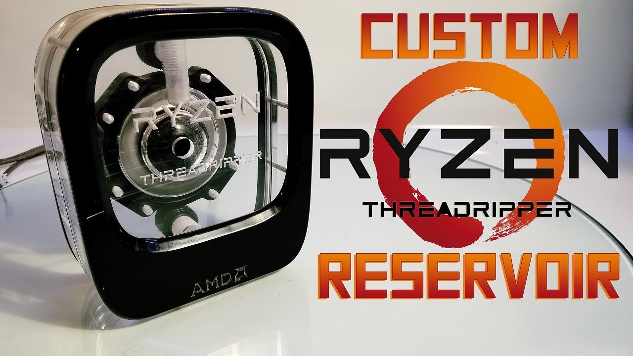 Custom water cooled reservoir in shape of AMD Ryzen Threadripper (box)