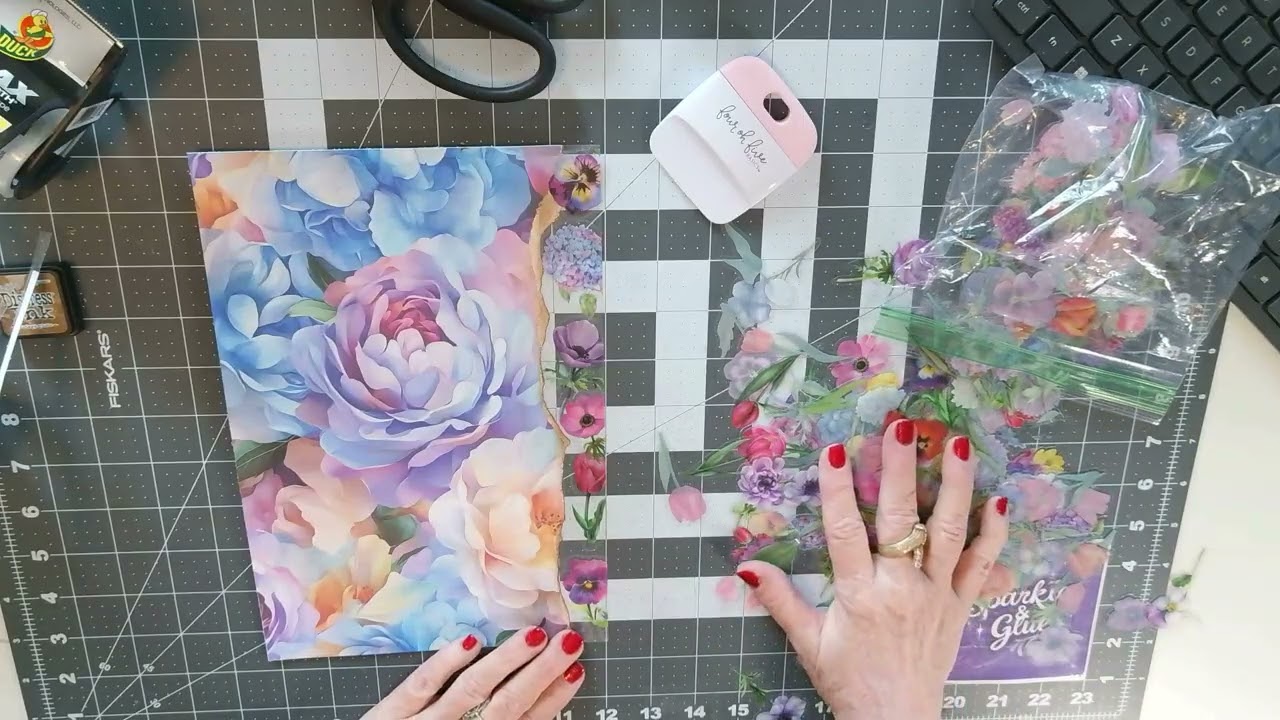 Transparent Floral stickers on packing tape for pages in a Junk Journal