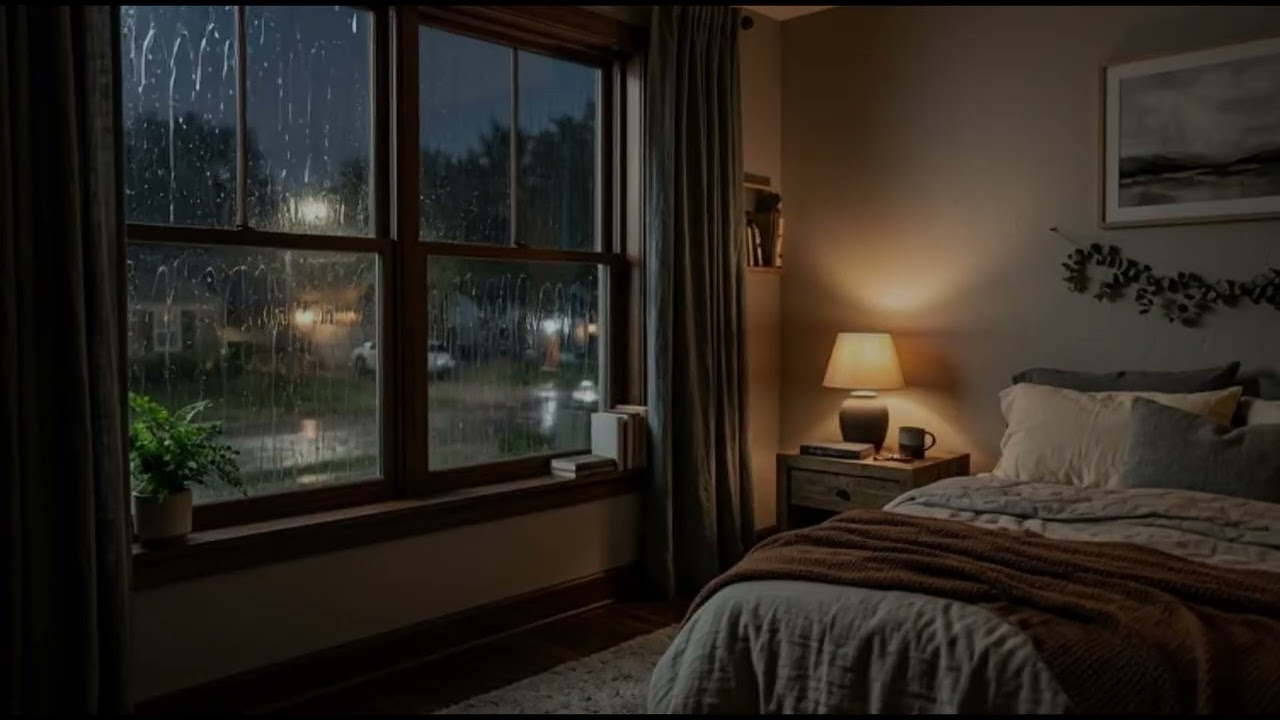 Calm Your Mind Tonight 🌙 Gentle Window Rain with Distant Thunder Ambience