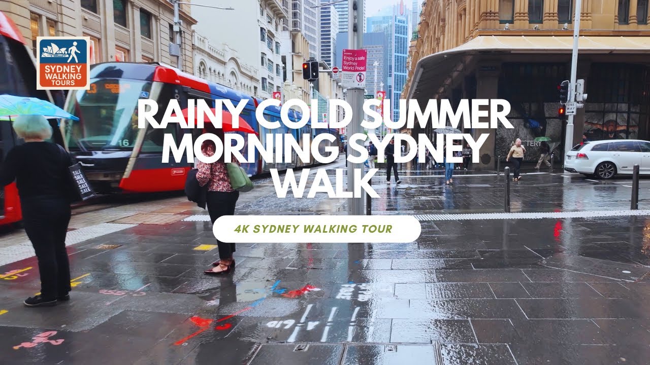 Rainy Summer Friday in Sydney | George Street Walk from Wynyard to Town Hall