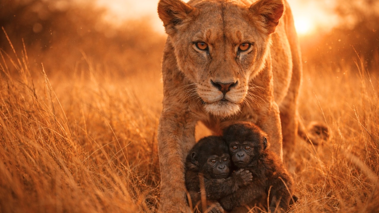 A Hungry Lioness Thought She Had Saved Two Baby Gorillas || sto
