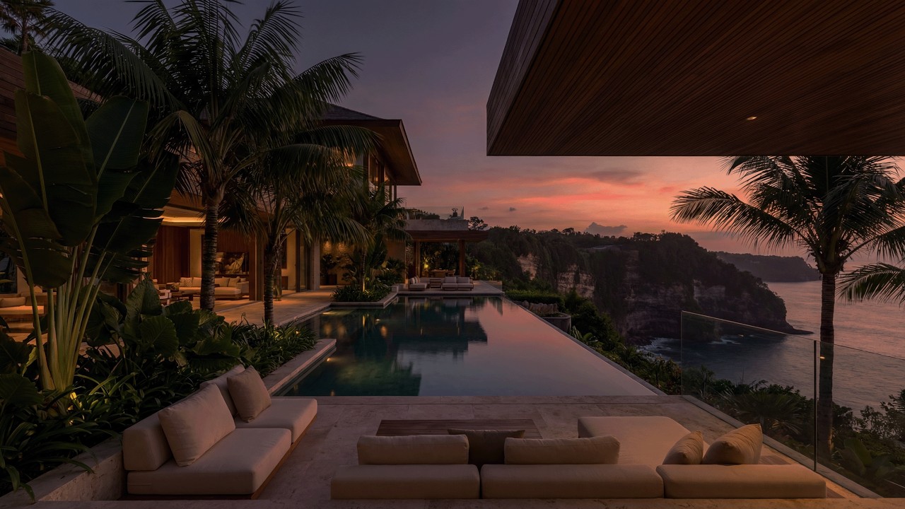 Calming Sunset at a Luxury Cliffside Villa 🌴 2.5 Hours of Relaxing Ocean Waves Ambience