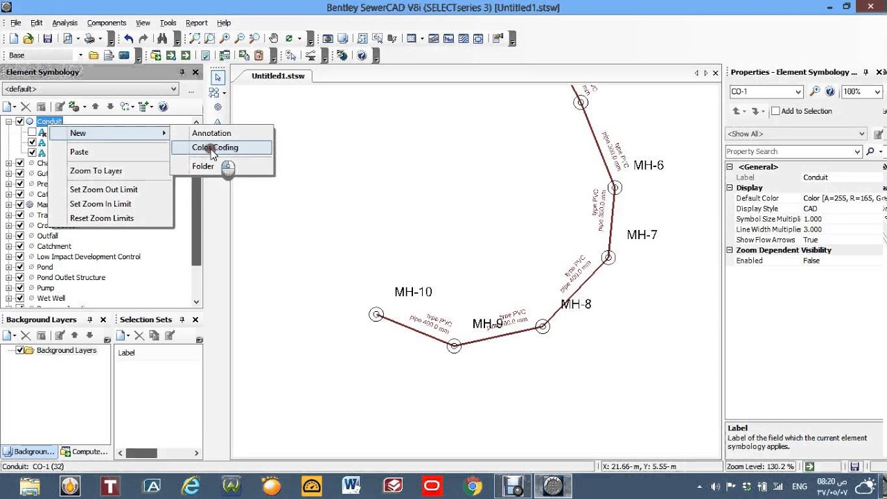 Design pipe network by sewer cad
