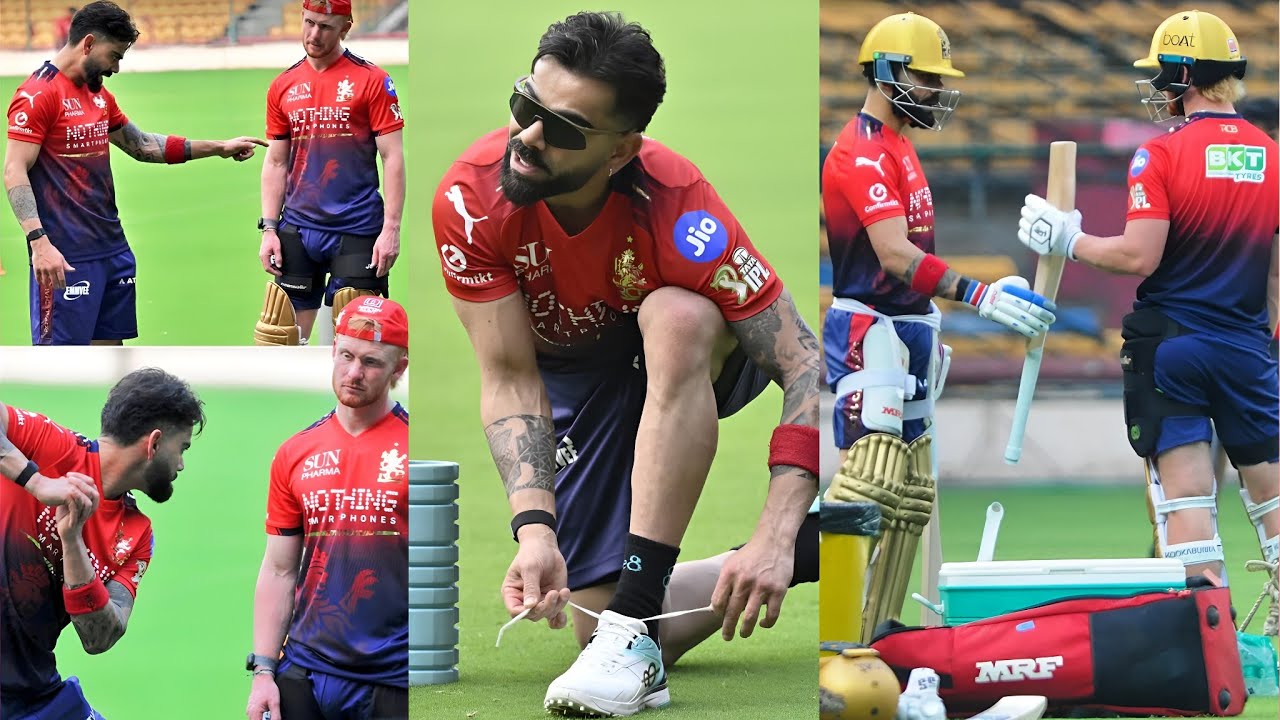 Virat Kohli giving batting tips to jecob bethell & RCB FULL team Practice in nets at Chinnaswamy