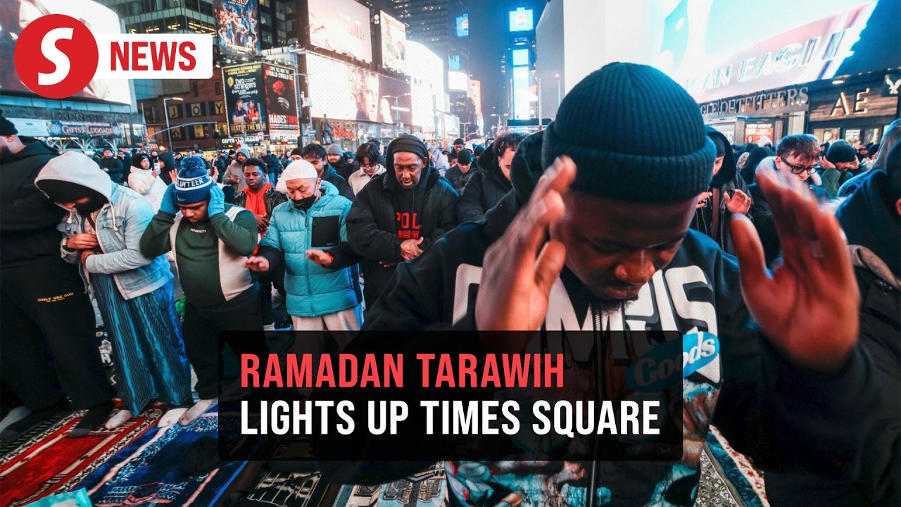 Muslims gather in New York's Times Square for first 'Tarawih' prayers