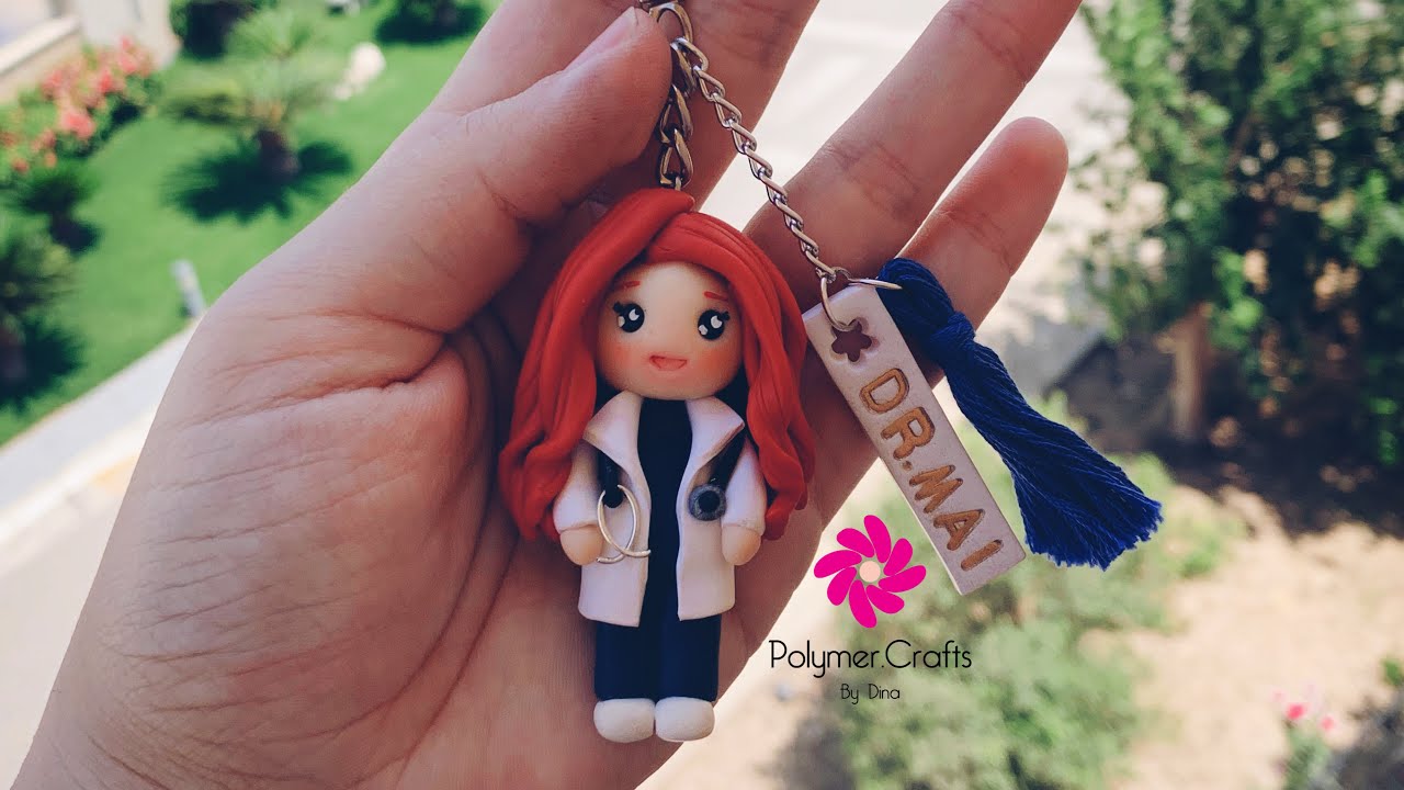 Eng subs! Cute polymer clay doctor on a key chain(tutorial) - طبيبة ميدالية بالصلصال الحراري