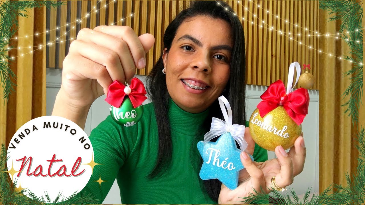 Bolinhas de Natal com nome e glitter - Personalizadas