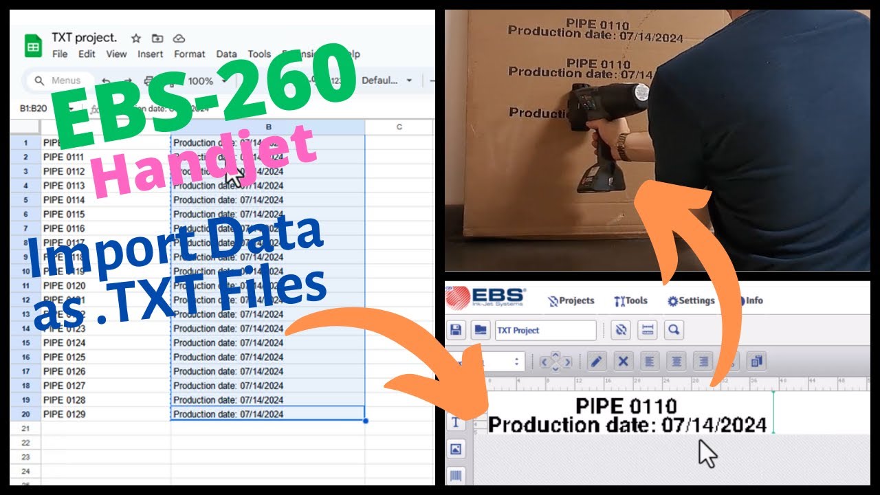 Handjet EBS260 -how to import data EXCEL-TXT files