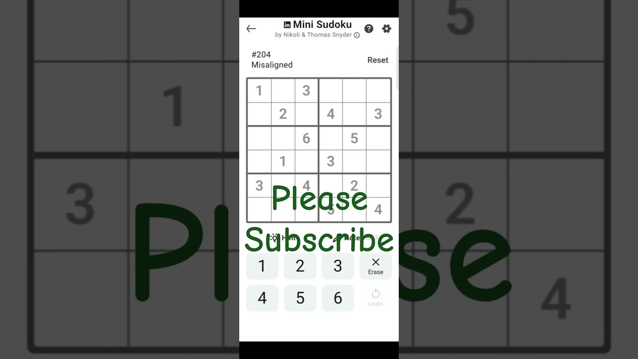 Linkedin Mini Sudoku 204 Today's answer #MiniSudoku