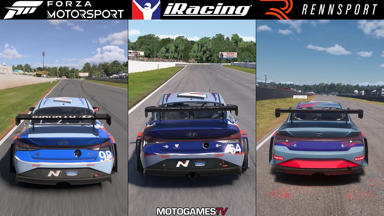 Forza Motorsport (2023) vs iRacing vs Rennsport - Hyundai Elantra TCR at Road Atlanta