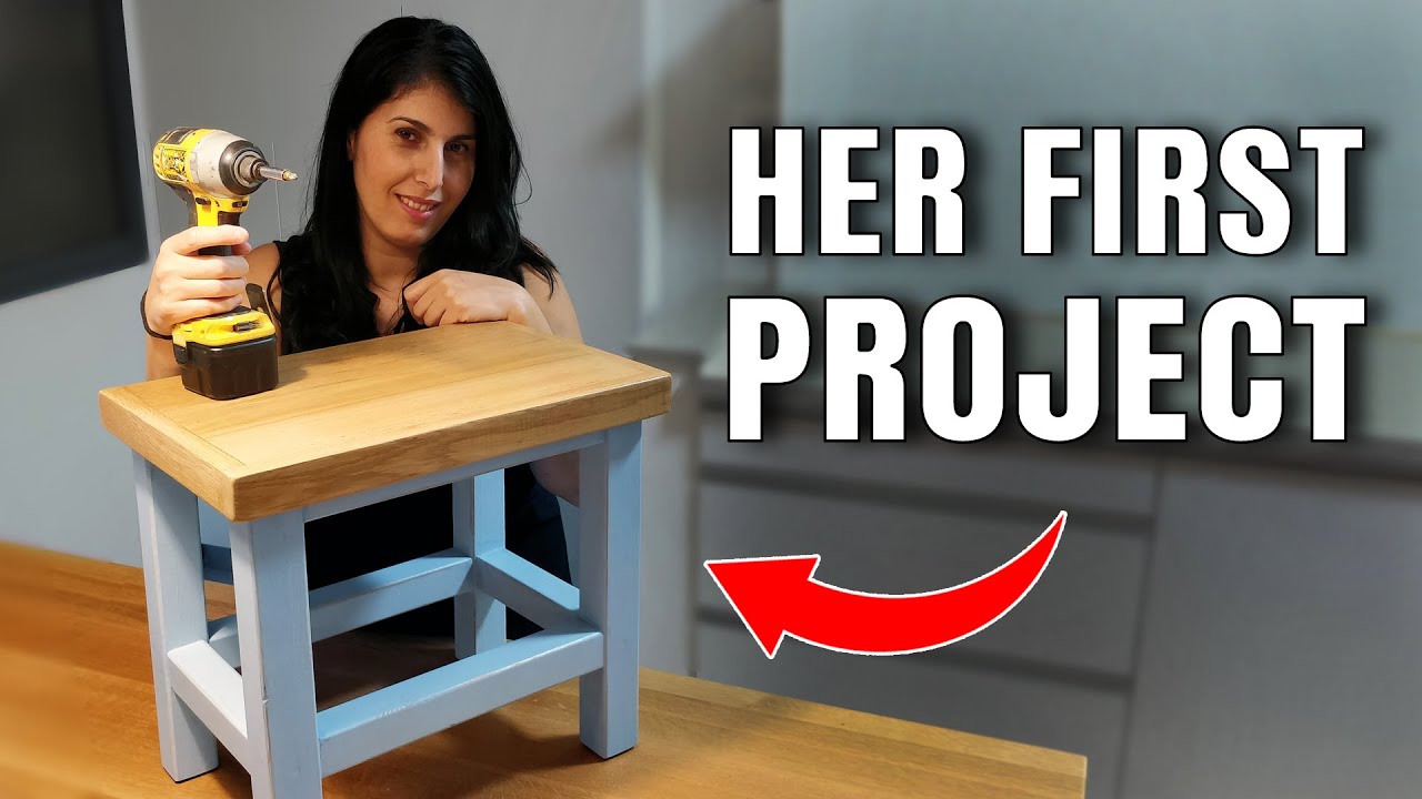 Simple Wooden Stool - My Wife's first Woodworking Project | Couples & Beginners Workshop | XDIY
