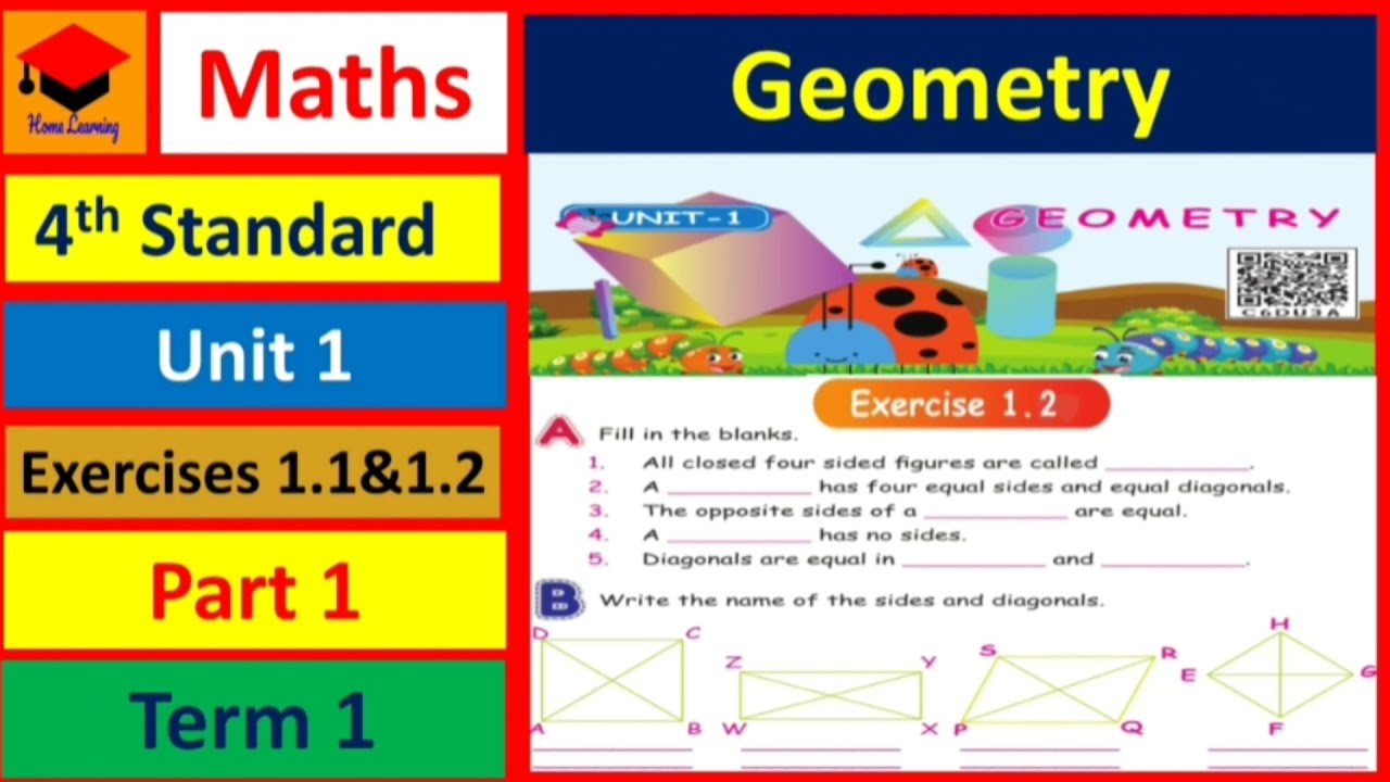 Geometry- Part 1- Exercises 1.1 & 1.2- 4th- Std- Maths- Unit- - Pages: 1 to 6- Term 1- with answers.