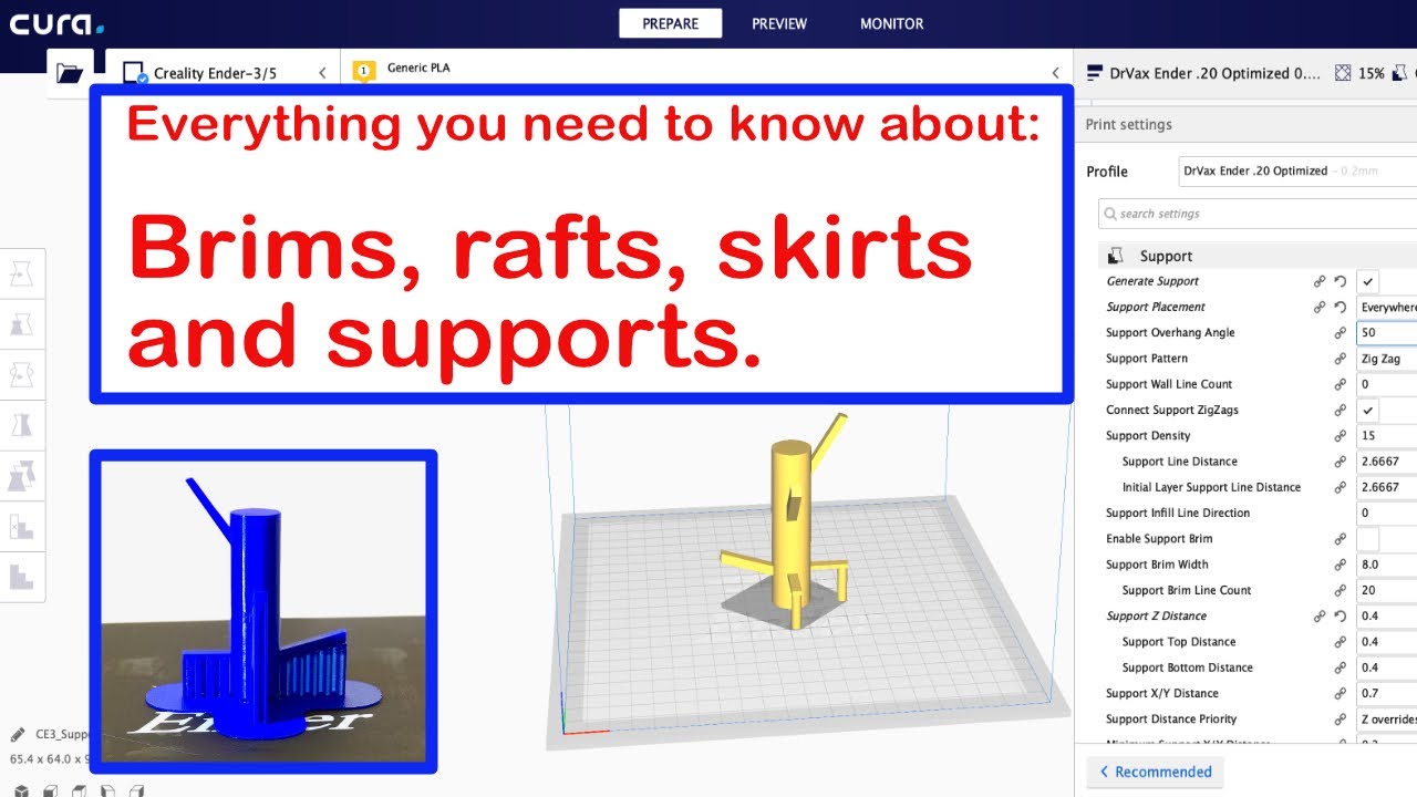 Cura 4.0 Skirts, Brims, Rafts and Supports