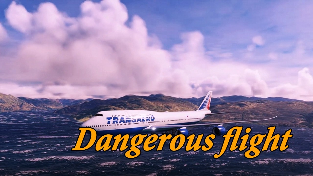 Dangerous flight TRANSAERO AIRLINES go around at ocean short runway