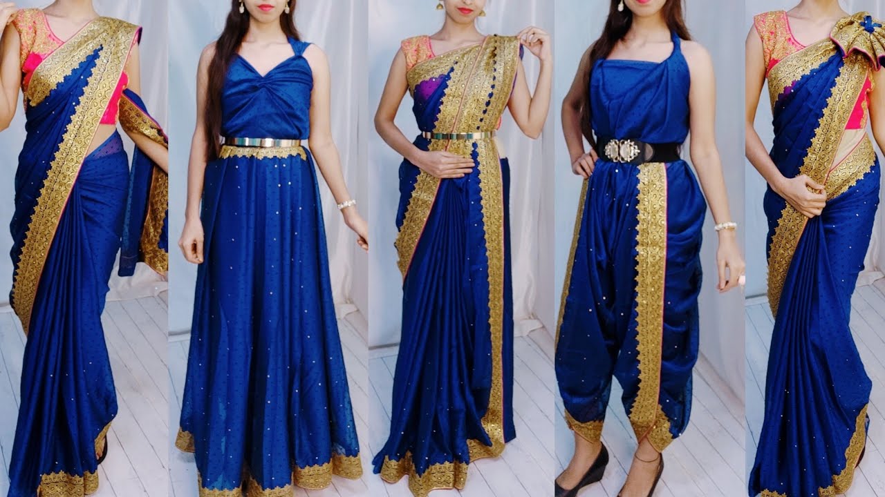 BORDER SAREE DRAPING IN 5 BEAUTIFUL STYLE'S|INDO-WESTERN DRAPE|HINDI
