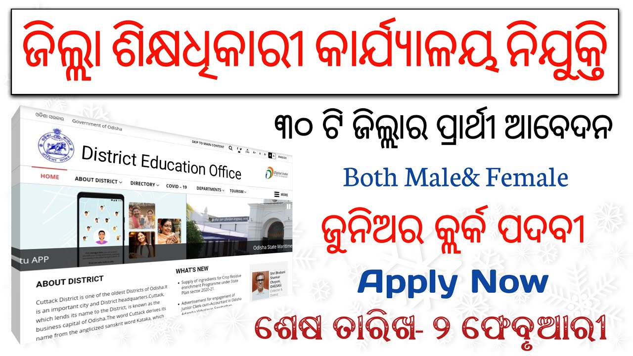 District Education Office Recruitment 2021/ Jr Clerk | Odisha govt job 2021 /Odisha job updates 2021