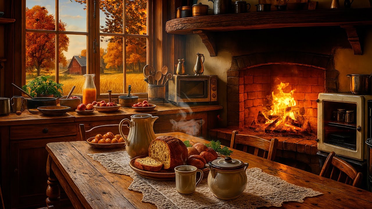 Autumn Farm Kitchen Vibes 🍁🔥 Wood Stove, Birds, and Relaxing Farm Animal Sounds