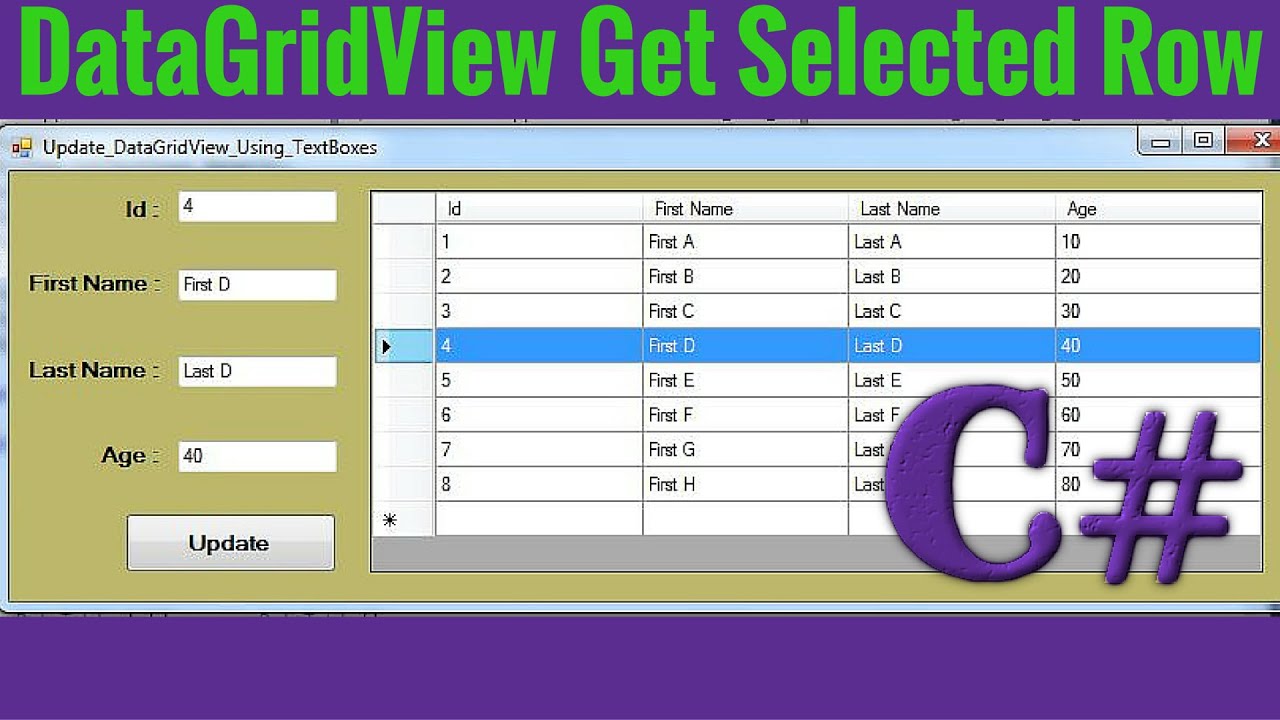 C# - Get Selected Row Values From DataGridView Into TextBox In C# [ With Source Code ]