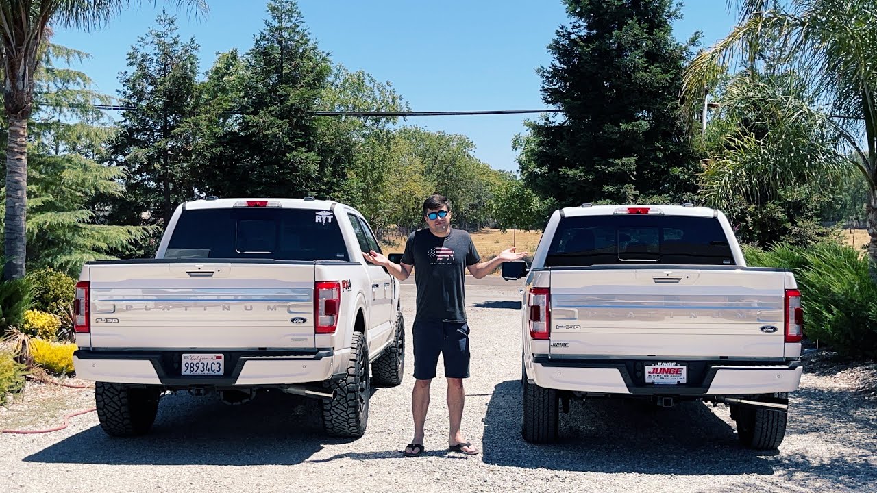 I bought TWO new 2021 F-150 Platinum’s! Side by side look: stock vs. leveled & diesel vs Ecoboost!