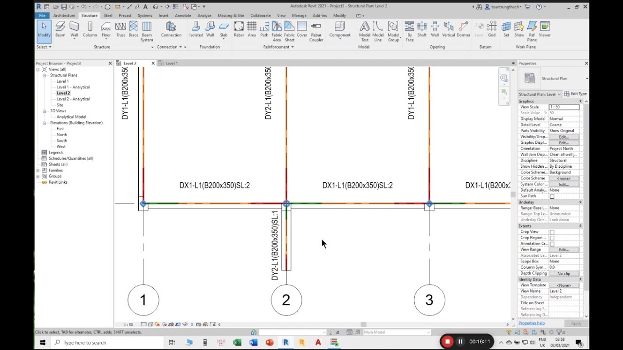 Đặt tên, quản lý và thống kê bê tông dầm trong Revit 2021.