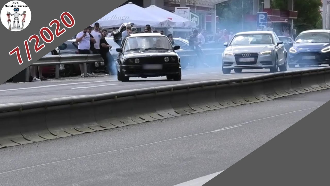 Cars leaving Nürburgring Tankstelle  Döttinger Höhe 2020  Focus RS, Ferrari, BMW M, Burnouts
