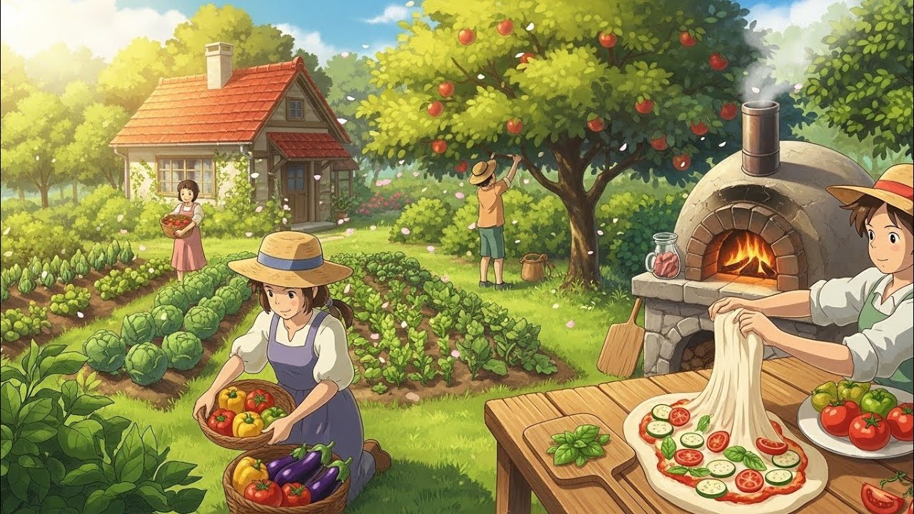 Countryside Life: Farm Fresh Feast🍅🌿 | Peaceful Cottage Cooking🍕 | Ghibli- Style ASMR 
