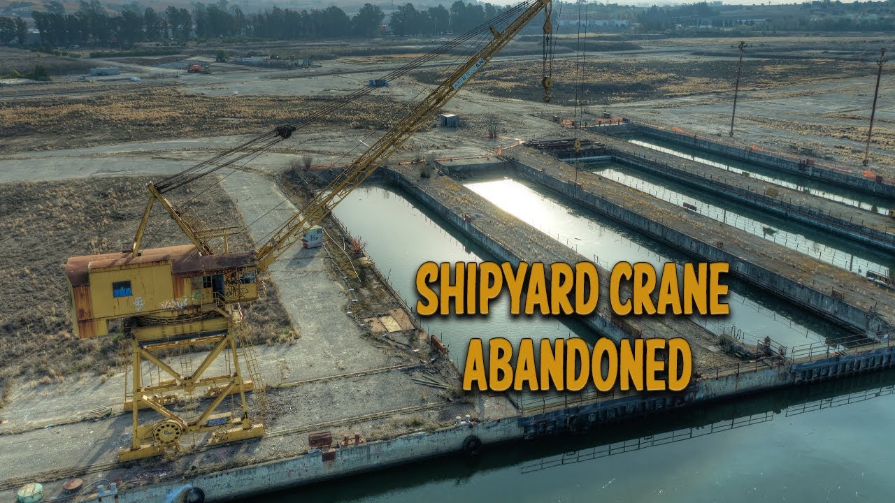 Naval Ship Building Abandoned Shipyard Crane Drone Footage