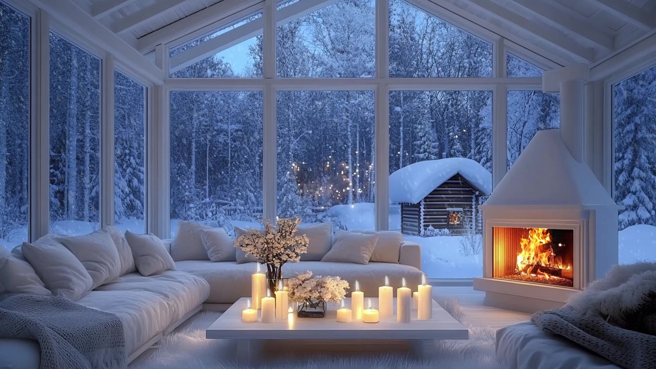 🎹❄️ Relaxing Winter Piano Lounge | Fireplace & Snowfall Ambience | Study Focus Calm Energy