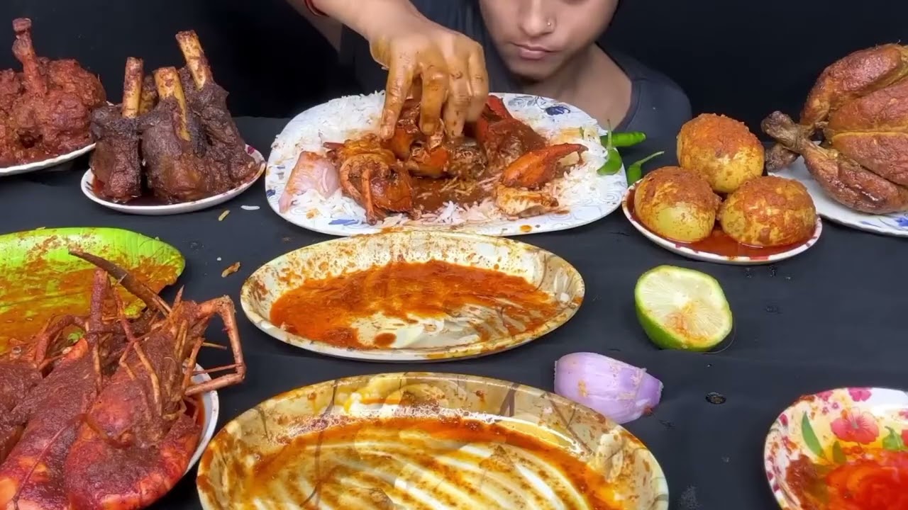 Fish curry l mutton curry l eggs eating l Crab prawn l lollypop ASMR MUKBANG mnasmreating 
