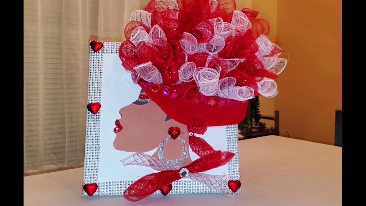 DIY - Valentine AFRO DIVA Wreath on Canvas | Tutorial - Craft With Me | How to Make Unique Wall Art