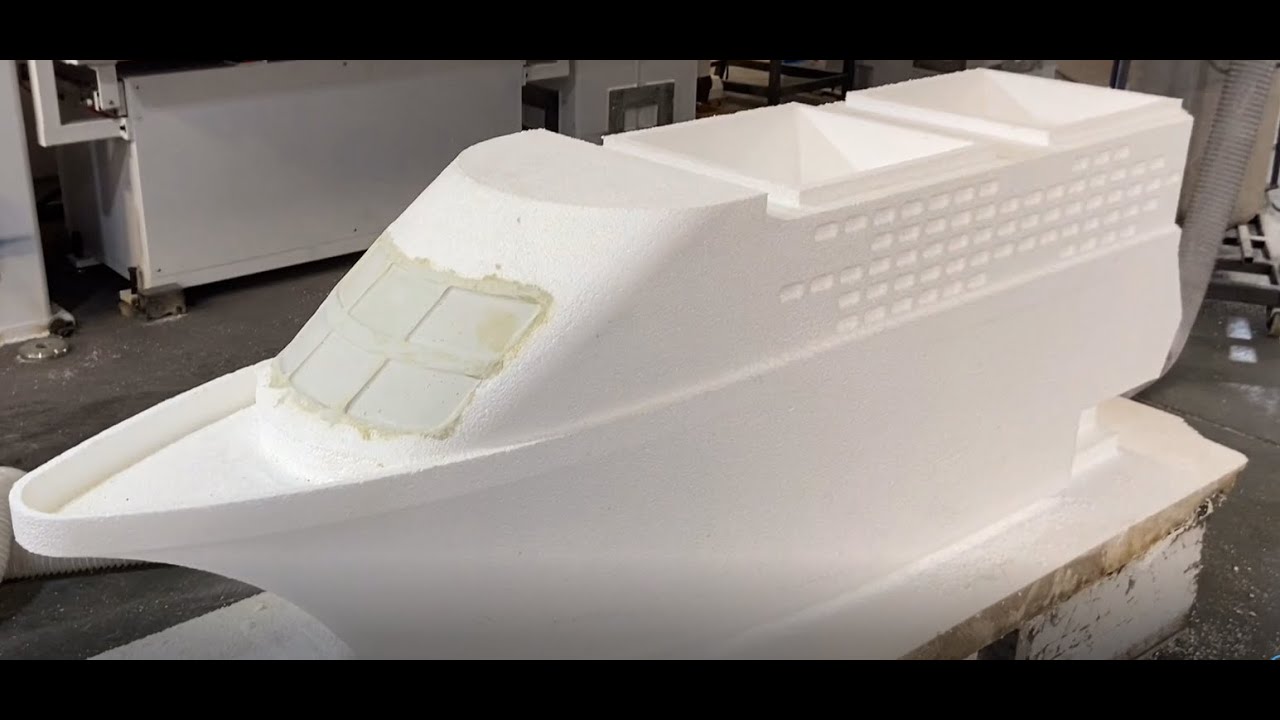 Large format 5 axis cnc router machining yacht mold foam boat building #5axis#cncrouter #boatmold