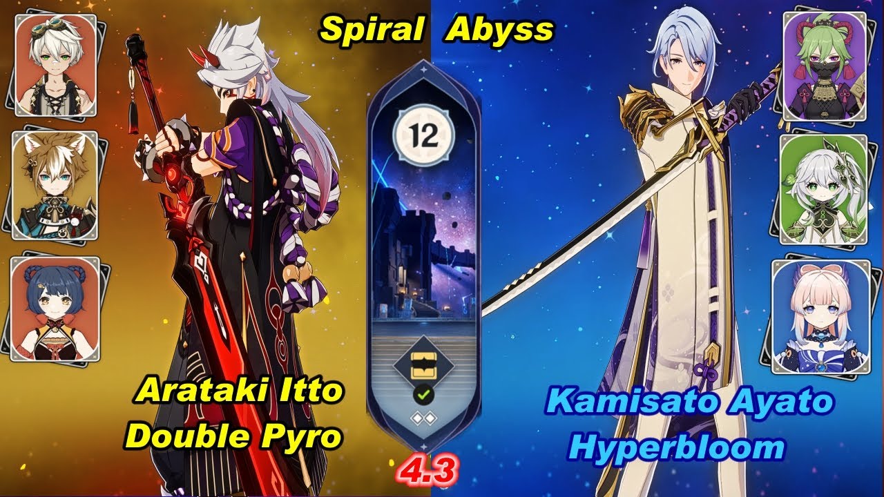 (4.3) C0 Arataki itto Double Geo & C0 Kamisato Ayato Hyperbloom  Spiral Abyss Floor 12 Full Star