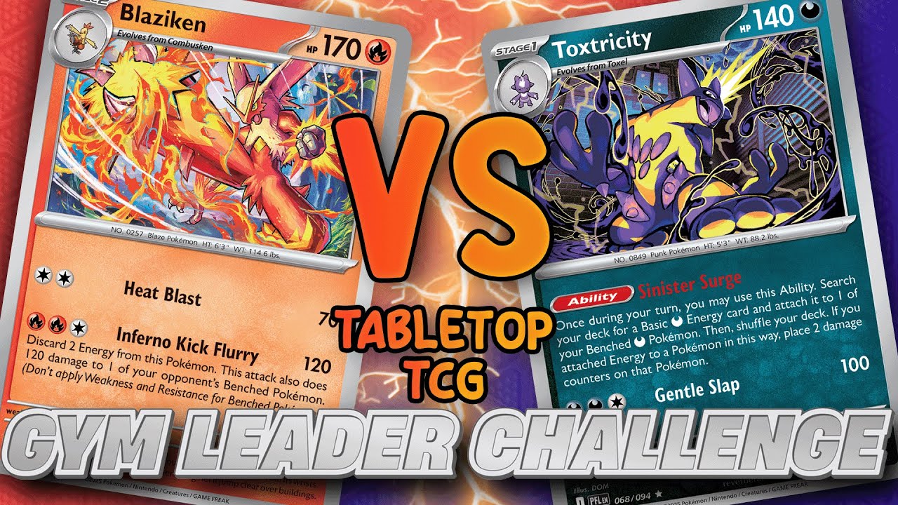 Blaziken and Toxtricity Face Off in this Tabletop Pokemon TCG Gym Leader Challenge Battle!!