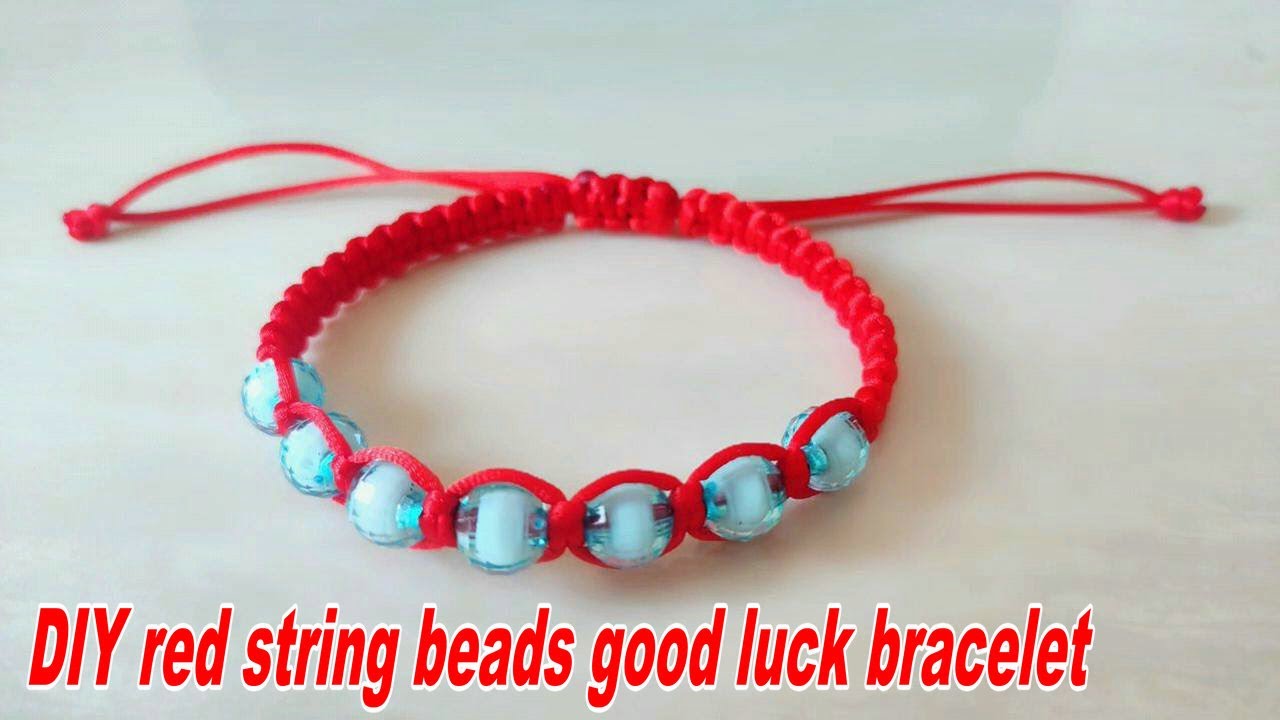 DIY Chinese red string beads good luck bracelet