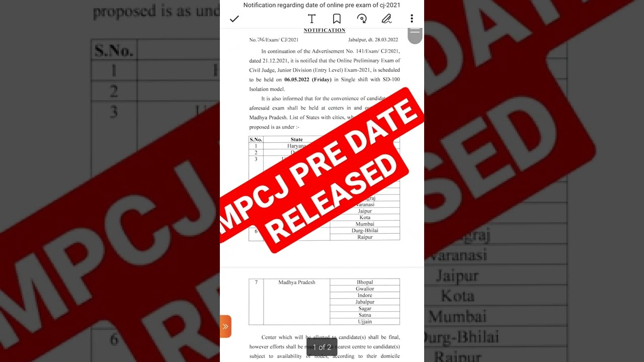 MPCJ PRE DATE | MP JUDICIARY | CENTER LIST
