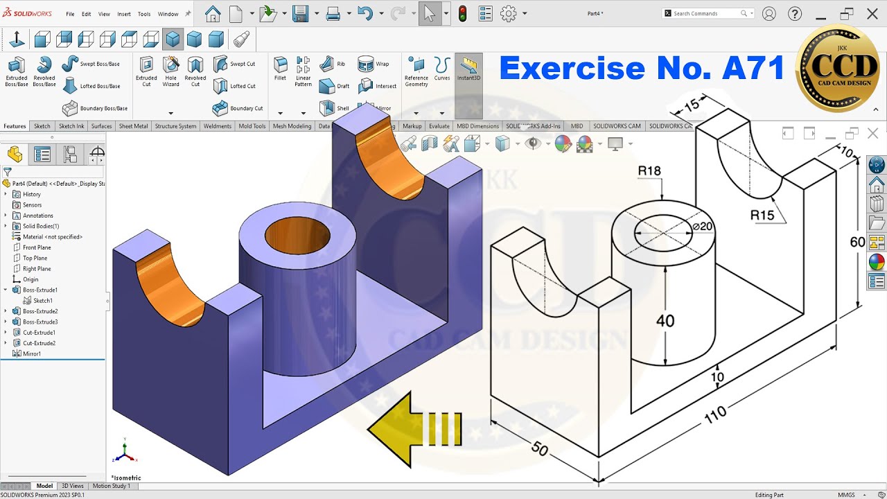SolidWorks Tutorial for beginners Exercise A71