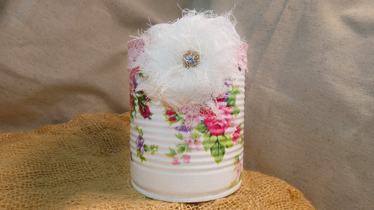 ♻️Reciclaje creativo: lata decorada con decoupage shabby chic🌸