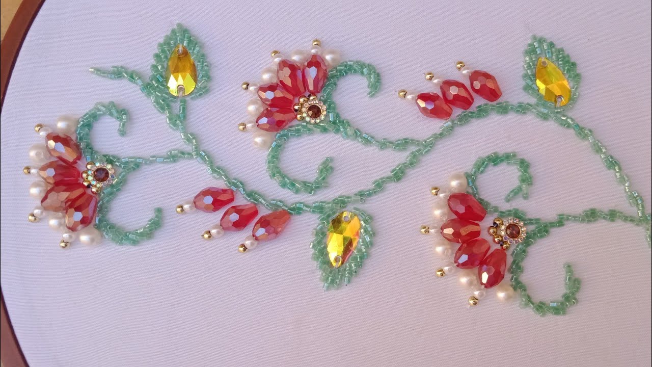 رشمة بيرلاج لقندورة عراس روعة 😍 وشكل جديد تاع ورقة beads embroidery designs
