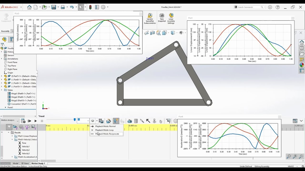 SolidWorks Motion Dört Çubuk Mekanizması Kinematik Analizi